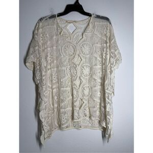 Jen's Pirate Booty Bohemian Wanderlust Lace Embroidered Kaftan Cover Up OS Cream